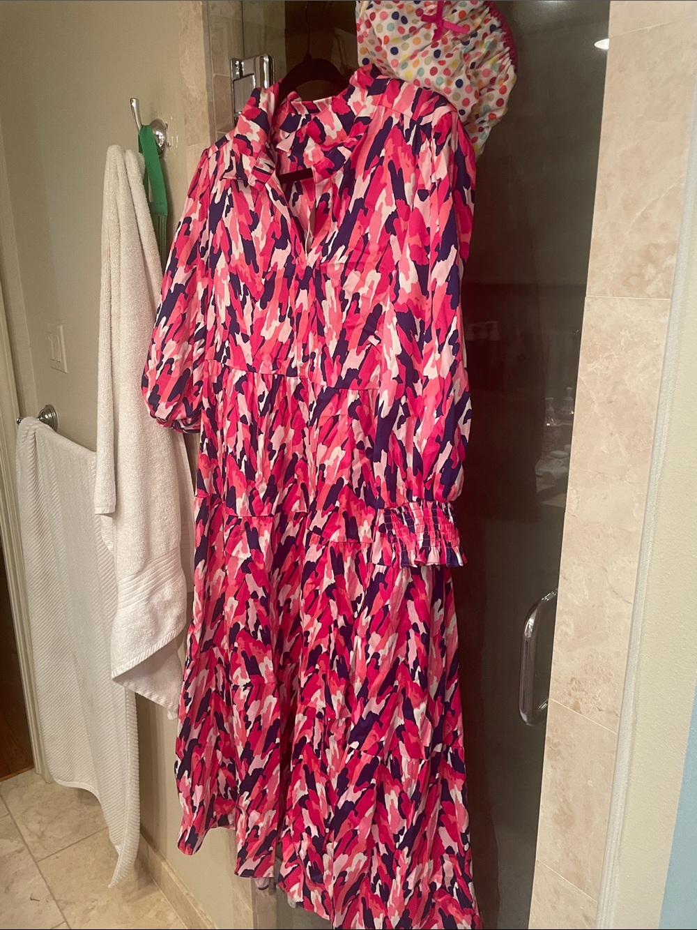 Pink Multi-Tone Tiered Maxi Dress with Long Sleeves